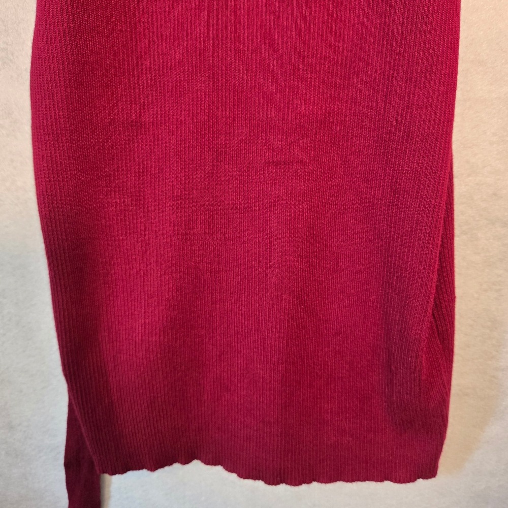 Grace Karin Sweater Dress Womens Medium Burgundy Ribbed Knit Wrap V-Neck Core - Picture 7 of 8